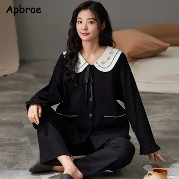 Autumn Winter Waffle Cotton Pajamas for Women Long Sleeves Casual Lapel Cardigan Pijamas Princess Style Woman Sleepwear