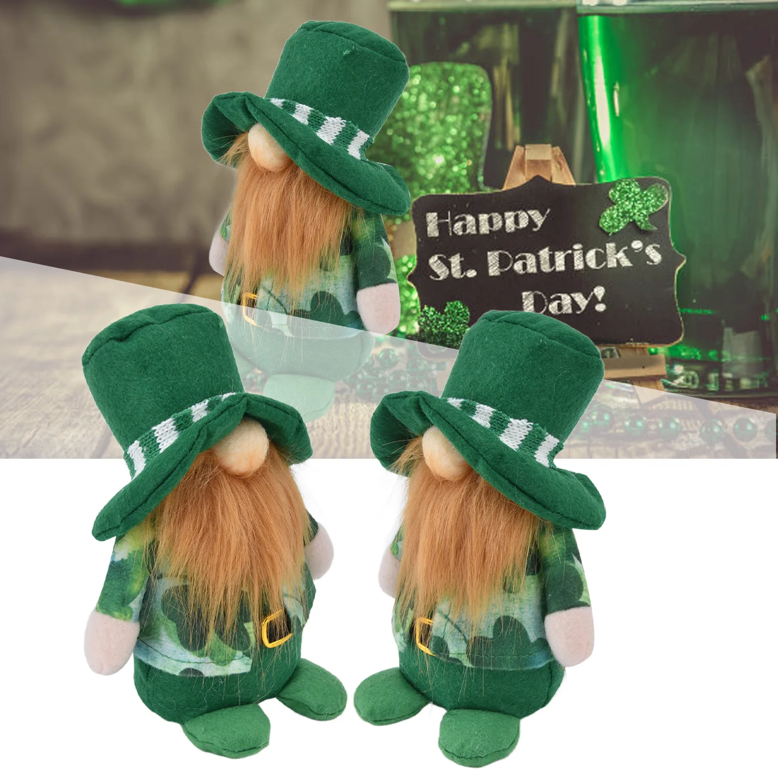 

2Pcs Gnomes Dolls Cute Handcrafted Green Hat Faceless Old Man St. Patrick's Day Decoration For Room Sofa Table