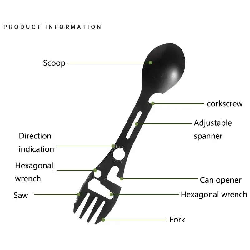 1PC 8in1 Multifunctional Whistle Knife Outdoor Camping Survival Spork Kitchen Multifunctional Wrench Bottle Opener Spoon 3