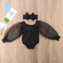 

New Summer Hot 2Pcs born Toddler Baby Girl Long Sleeve Black White Mesh Fashion Personallity Bodysuit Jumpsuit Outfits