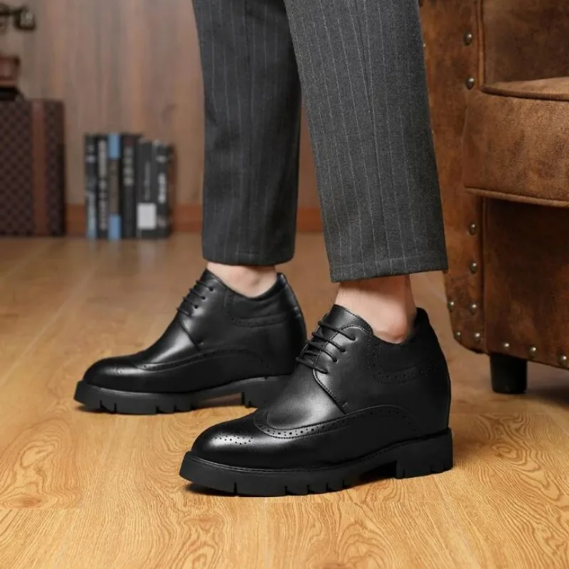 Bullock Carving High-heeled Height-increasing Shoes for Men Elevator 12cm Men's Dress Leather Shoe Daily Height-increased Shoes