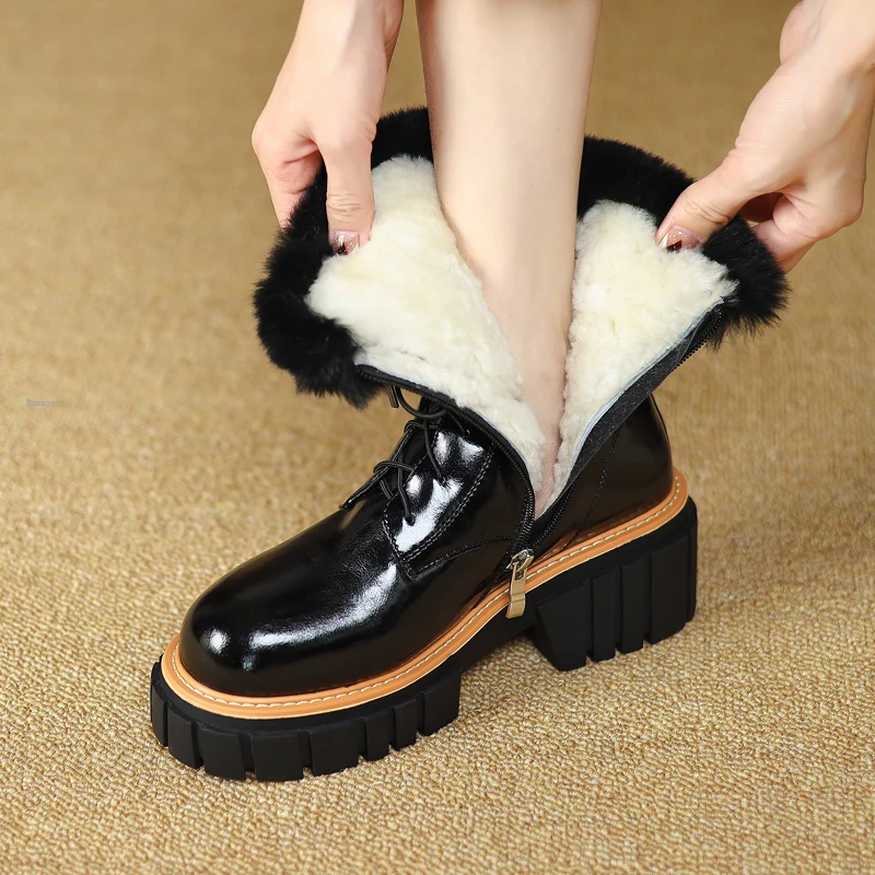 

ENMAYER Big Size 34-42 Women Ankle Boots Real Leather Plush Fur Warm Shoes Woman Winter Fashion Ins Daily Ladies Footwear Snow