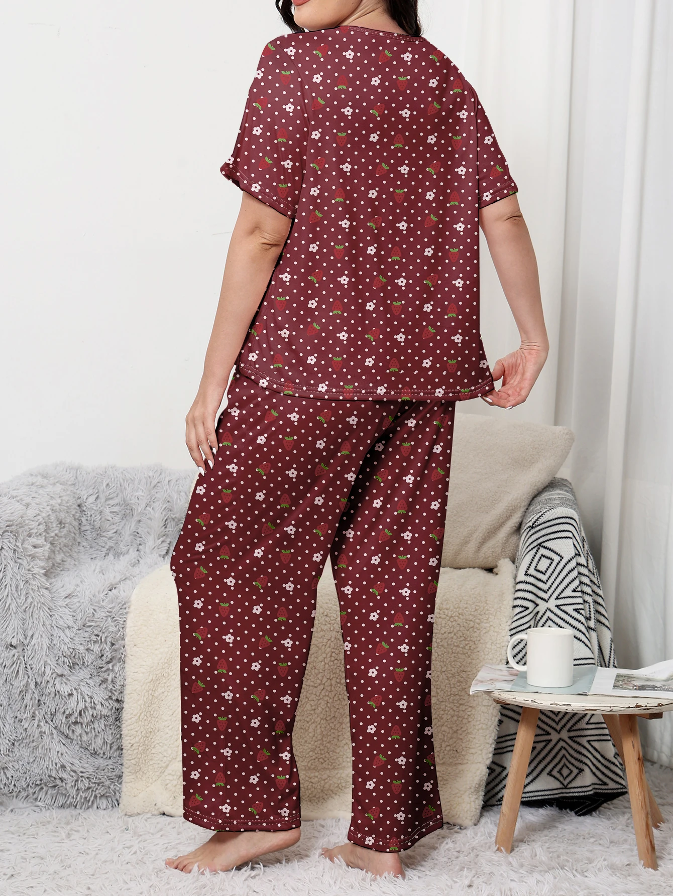 Plus size pajama clothing, plus size home clothing set, plus size short sleeved long pants set, can be worn with milk silk mater