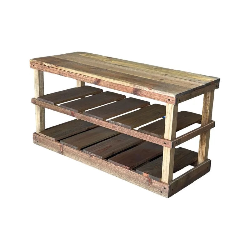 

Woven Paths Rustic Slatted Shelf Real Wood Tiered Shoe Storage Bench Natural 19.5H x 15.5D x 36L