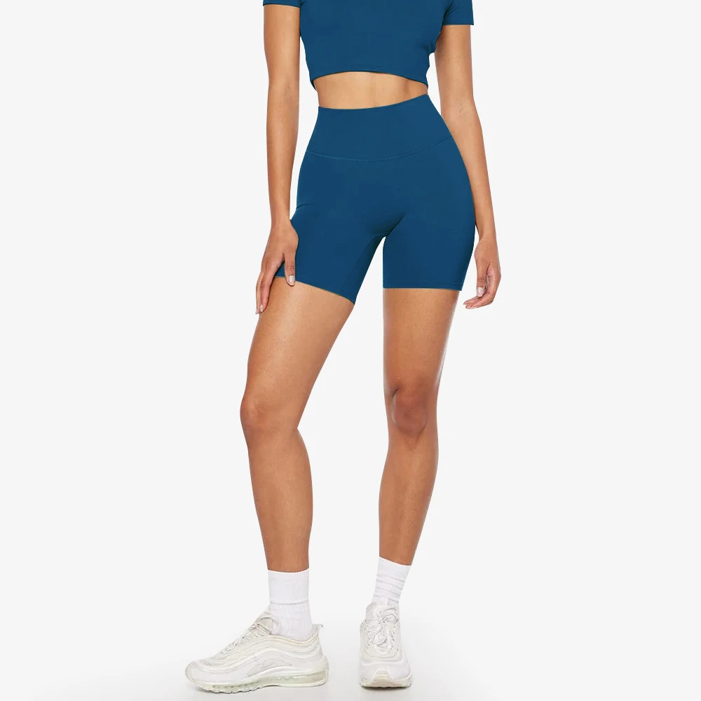 SHINBENE 6" Hi Cloud Sculpt Peach Hidden Butt Scrunch Workout Gym Shorts Plain High Waist Yoga Fitness Shorts