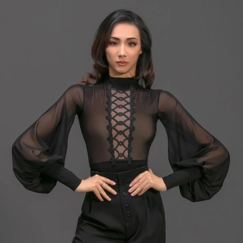 

Mesh Latin Dance Tops Women Stage Costume Modern Dacing Outfit Ballroom Practice Wear Samba Costume Sexy Tango Dancewear DL8090
