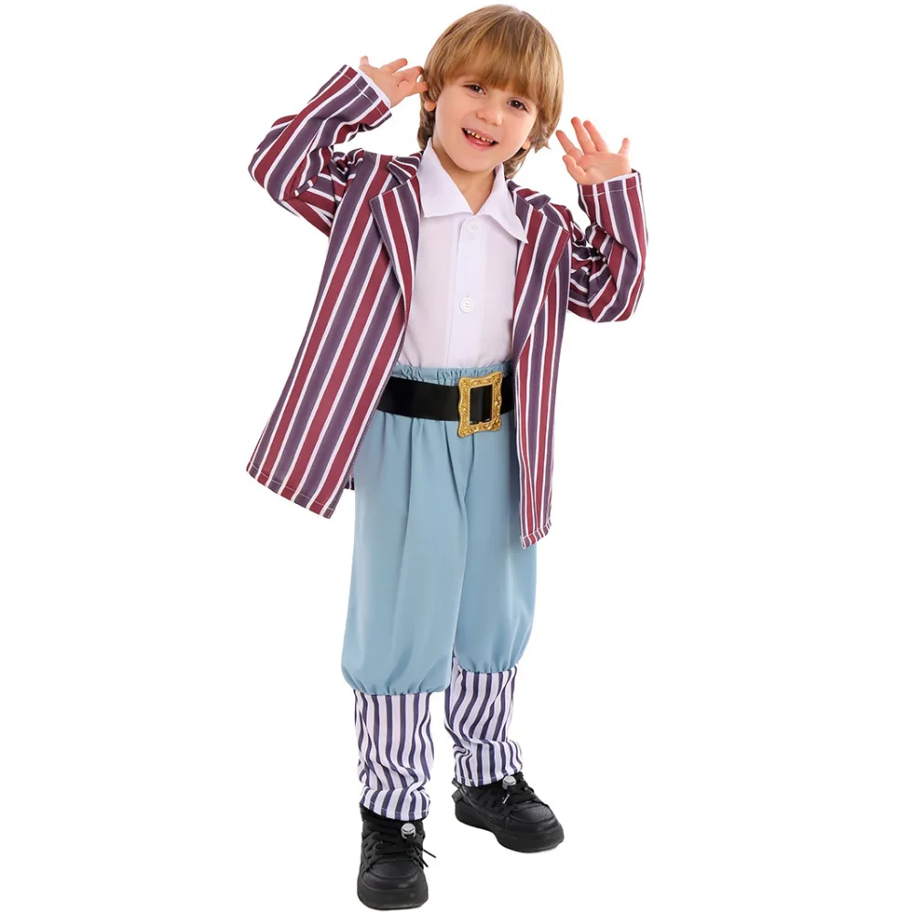 Movie Chocolate Factory Oompa Cosplay Costume Kids Coat Pants Belt Full Set Loompa Role Play Children Suit Halloween Party
