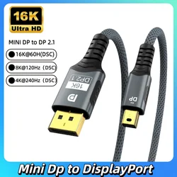 Ultra High - Definition Mini DP to DisplayPort 2.1 Cable - Bidirectional Transmission for Laptops, Projectors, and HDTVs (16K Mini DP to DP)