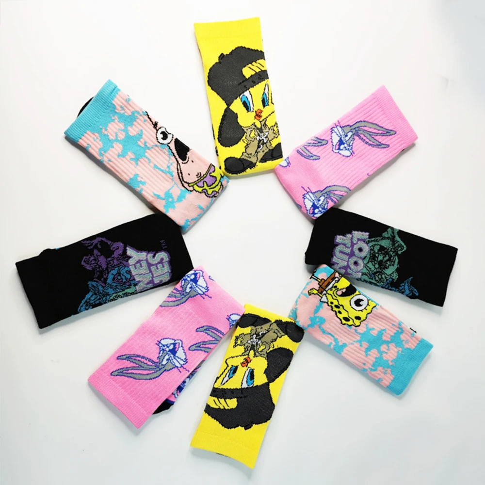 2Pair Anime Print Sock Crazy Fashion Funny Novelty Cartoon Cute Men Women Comfort Happy Colorful Stitching Cotton Cool Crew Sock