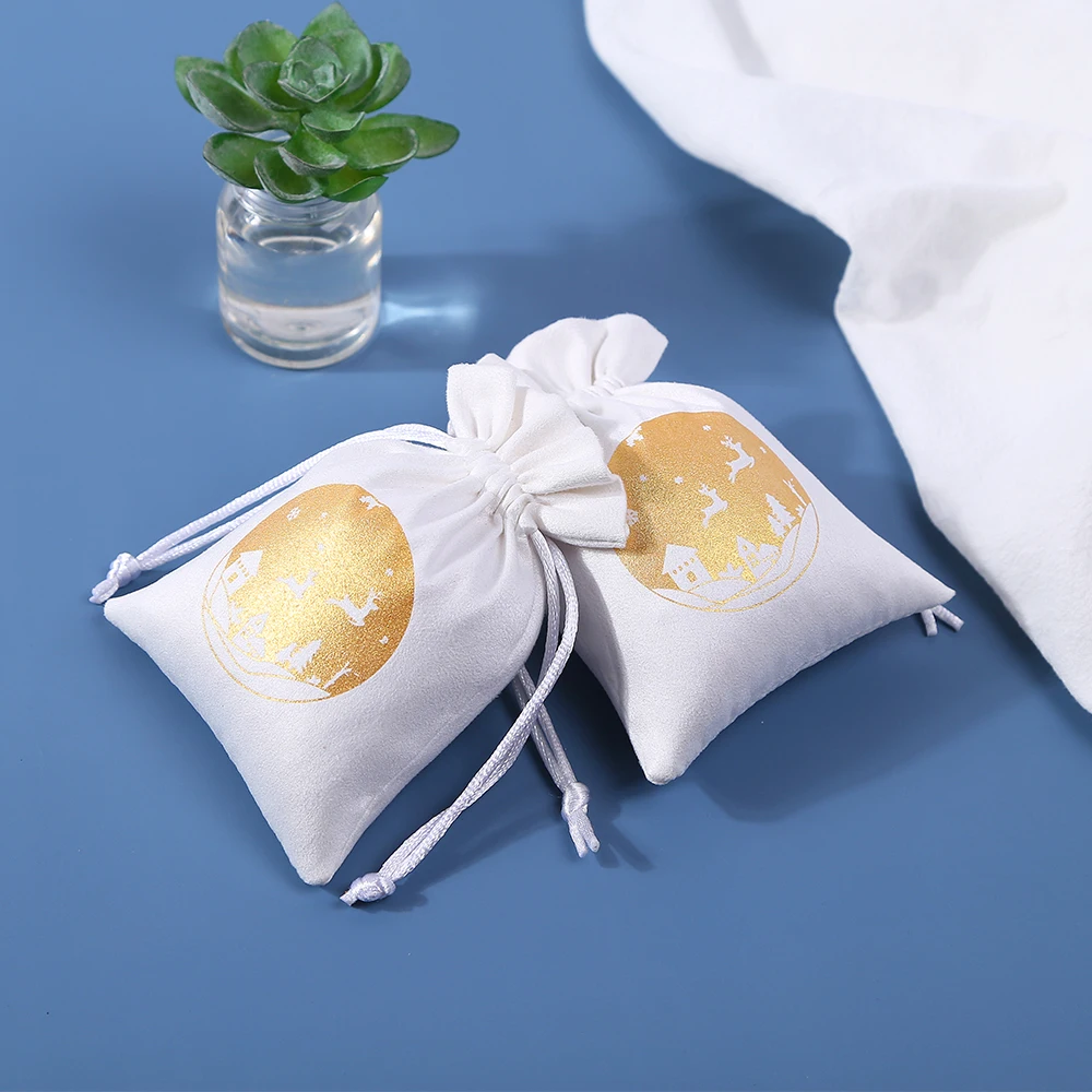100pcs/Lot Custom Logo Drawstring Jewelry Flannel Bag Suede Velvet Cotton Pouch for Ring Earring Packaging Wedding Gift Storage