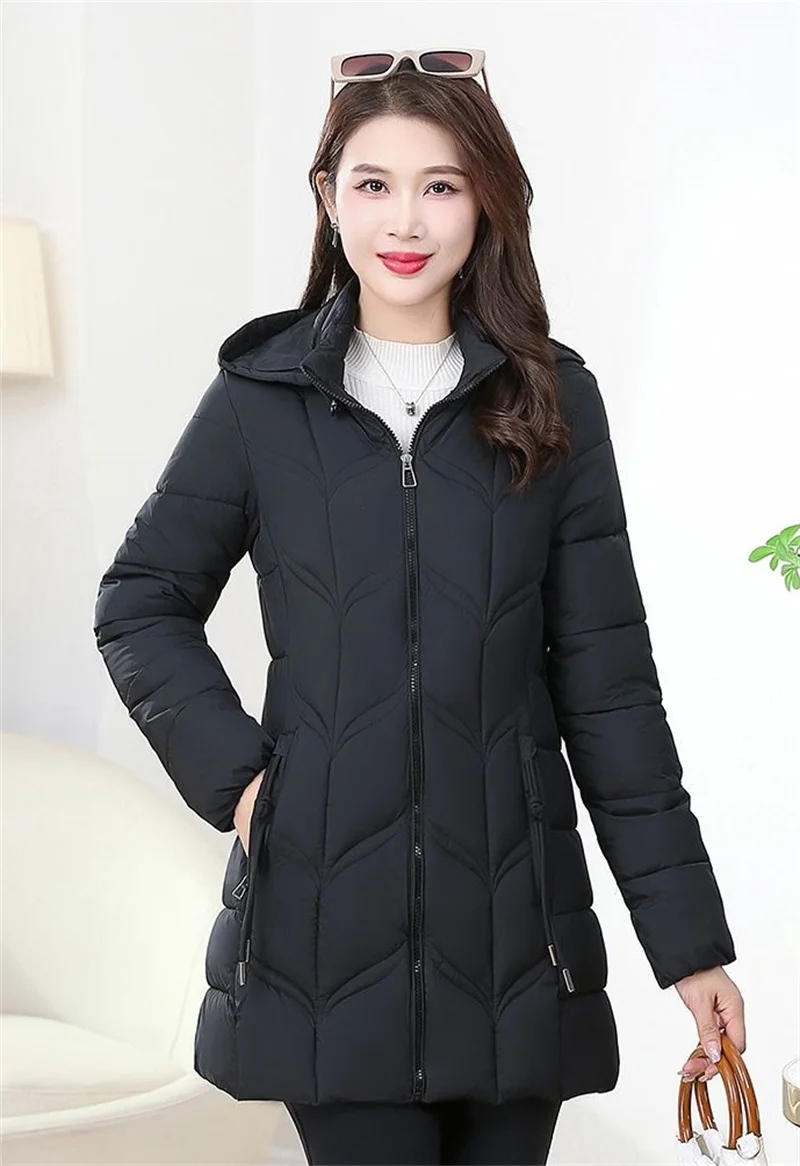 Autumn Winter Warm Thin Jacket Long-sleeved Jacket Parkas Hooded Middle age Women Cotton-padded Tops Mother Female Overcoat