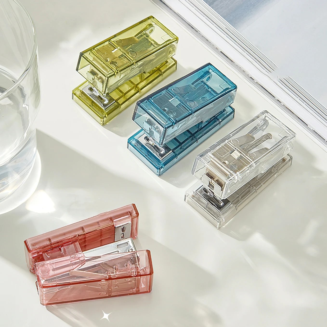 Mini Transparent Color Stapler 1000pcs 26/6 Staples Set Portable Binder ...