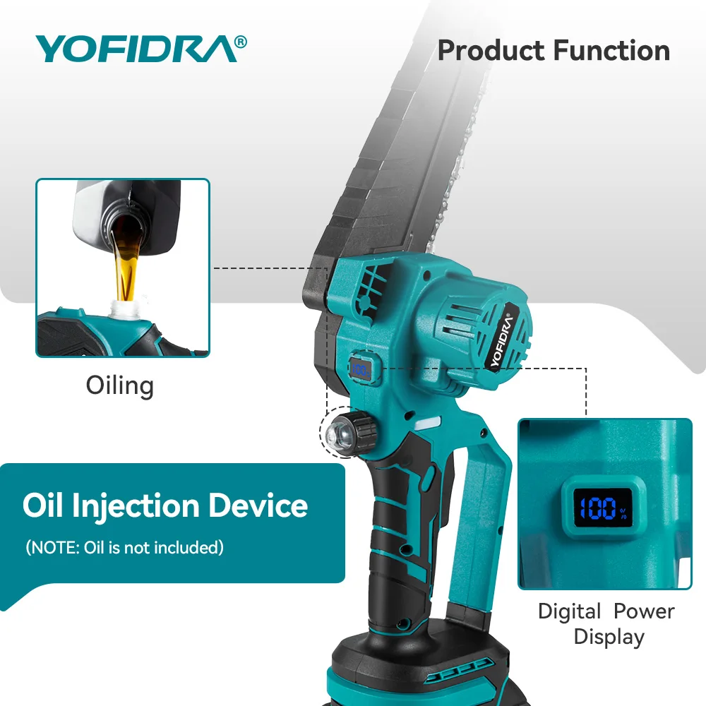 YOFIDRA 8 Inch Brushless Electric Chainsaw Cordless Woodworking Pruning Saw Garden Cutting Power Tool For Makita 21V Battery Pin — view 4