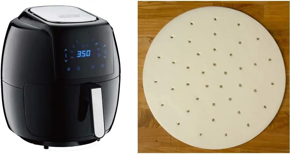 

Digital Air Fryer with Recipe Book, 7.0-Qt, Black & USA GWA0006 Perforated Parchment Non-Stick Liners for Air Fryers, Steami
