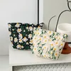 Ins Women's Canvas Makeup Organizer Bags Zipper Wash Skincare Storage Bag Case Daisy Embroidery Girl Pencil Case 3
