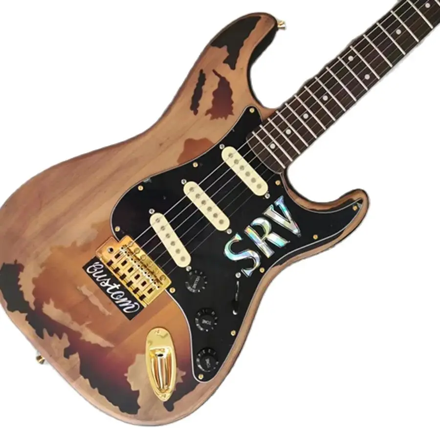 

Factory customized new models, antique electric guitar in natural wood color, SSS pickup, black guard board, rose wood fingerboa