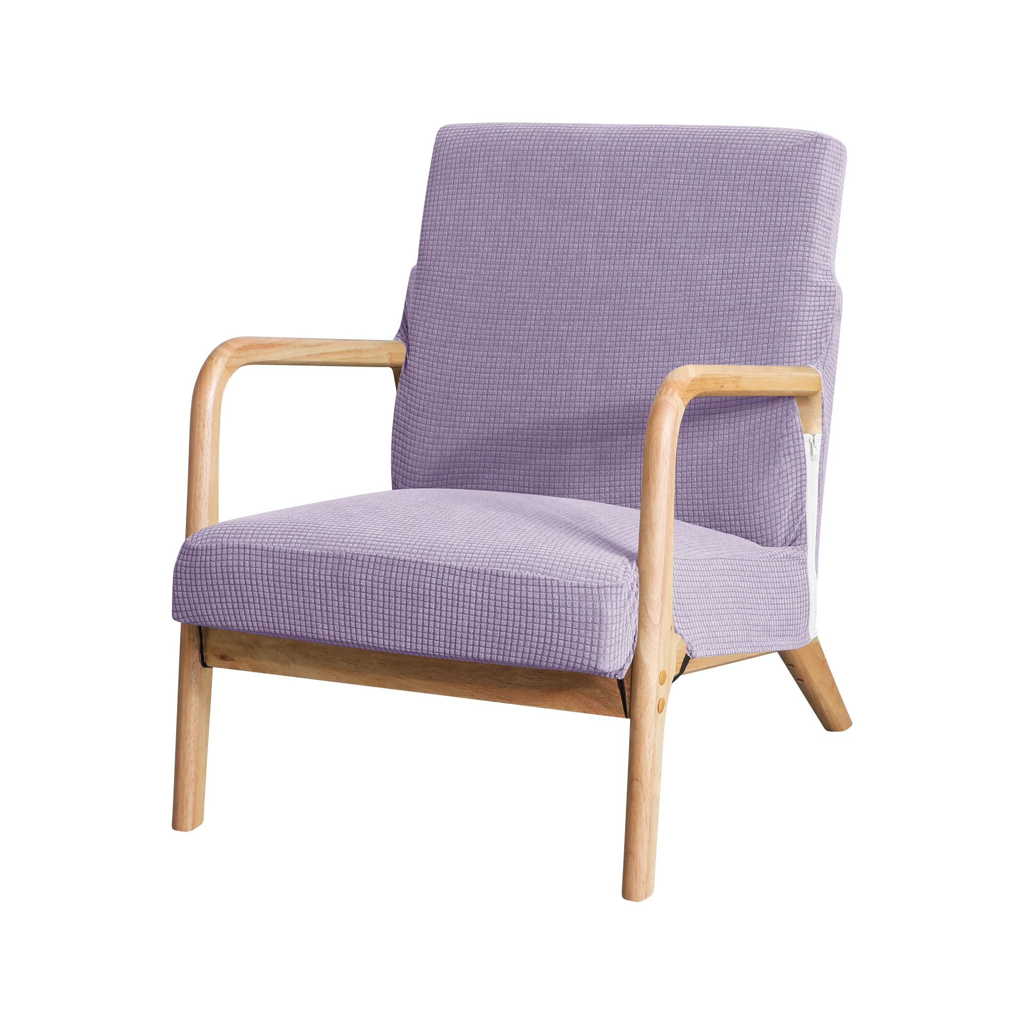 Water-Resistant Jacquard Armchair Slipcover - Solid Color Stretch Furniture Cover with Zipper