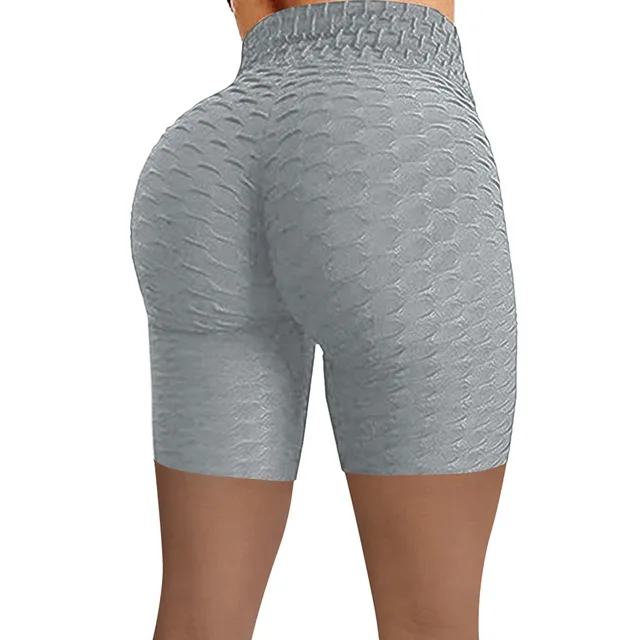 Peach Hip Raise yoga shorts women's stretch jacquard tight sports pants high waist hip fitness shorts Gray