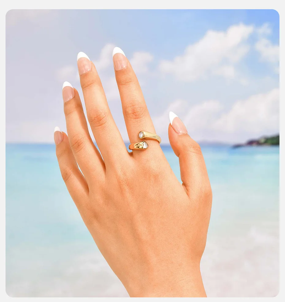 Vnox Shinny klare runde herzförmige Zirkonringe, hochwertiger 18K vergoldeter glänzender offener Ring, Hochzeitsgeschenke – Detail 2