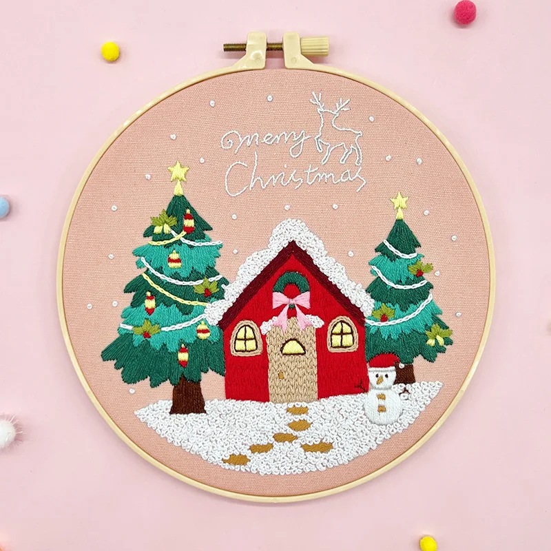 Christmas Embroidery Starter Kit with Pattern for Beginners Embroidery Kits with Christmas Pattern Cross Stitch Color Threads