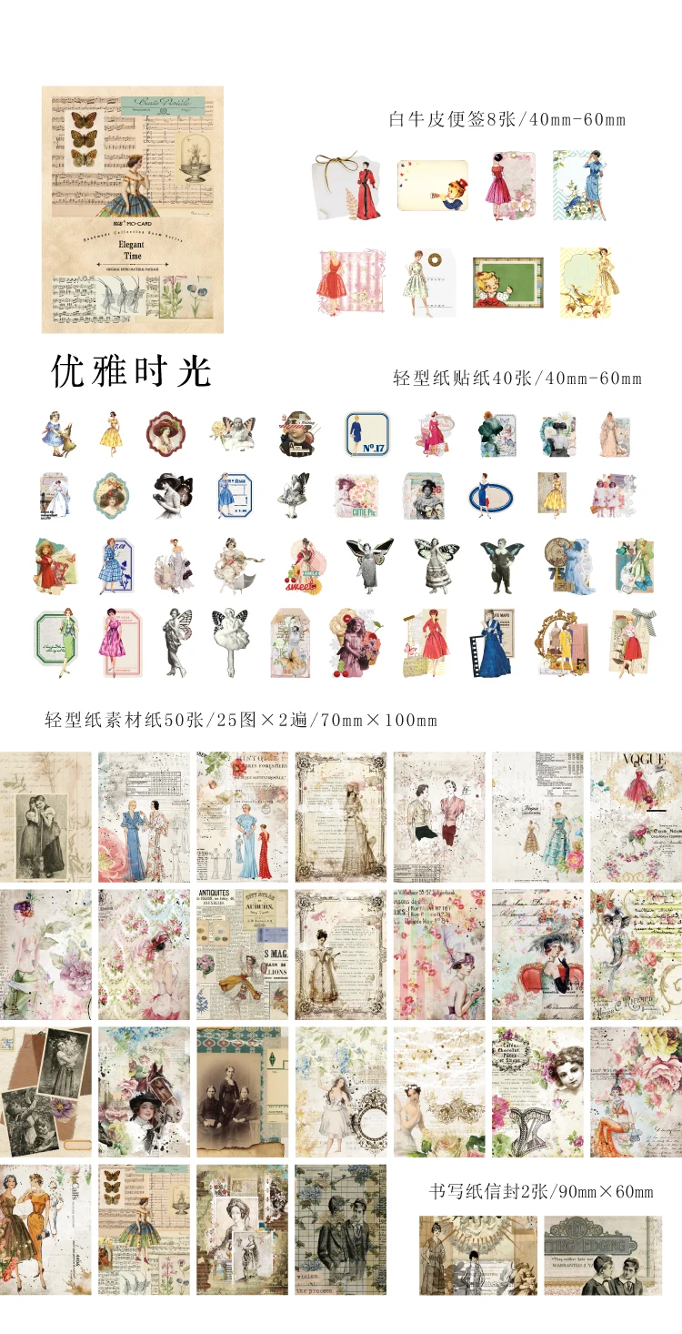 100 Stück Vintage Scrapbooking Aufkleber Material Papier Combo Kit DIY Collage Junk Journal Dekor Tagebuch Materialien Ästhetik Aufkleber – Detail 22