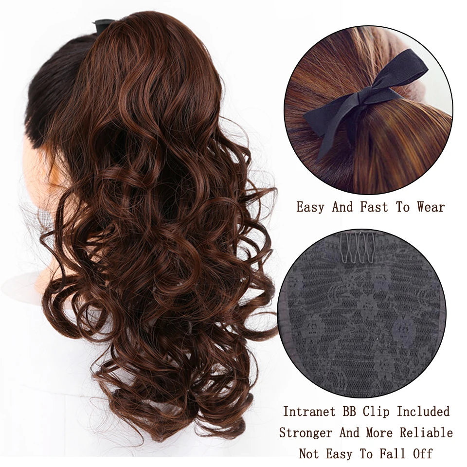 Fake Hair Extensions DIFEI Women's Synthetic Long Wavy Ponytail Clip in High Temperature Fiber Natural Wrap Around