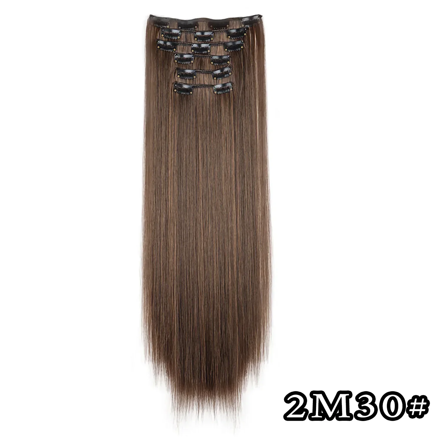 Elegant Black Ombre Long Synthetic Hair Extensions - 24 Set of 6, Heat Resistant, Clip-In