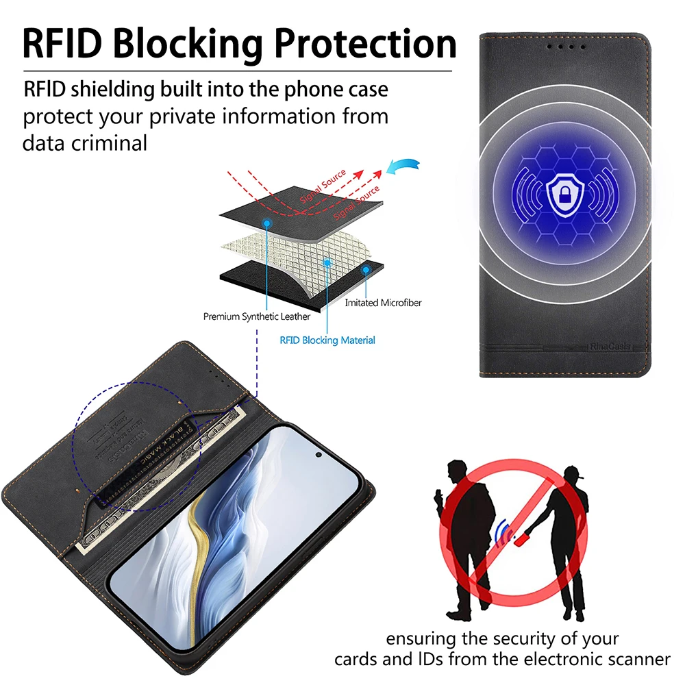 Premium Magnetic Leather Book Case with RFID Anti-Theft Protection