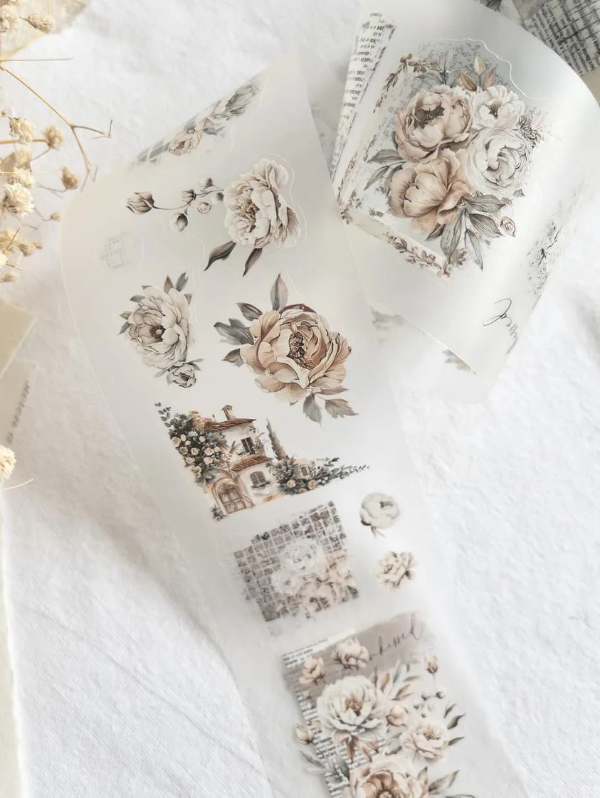Creawithgaby Studio 빈티지 Amantea 꽃 Washi PET 테이프 플래너 DIY 카드 만들기 스크랩북 계획 장식 스티커