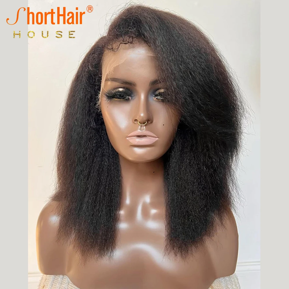 Frontal Wig Human Hair Yaki Wigs Short Cut Bob Wigs Kinky Straight