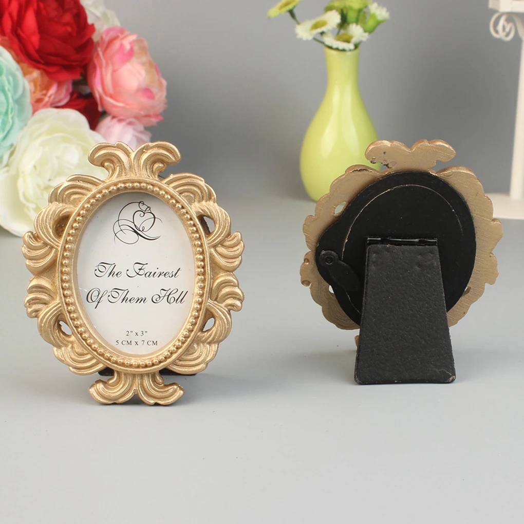 Photo frame,art frames Retro Floral Photo Frame Elliptical Desktop Picture Frame Ornament Small Baroque Photo Holder Prop Wedding Home Decor Gift
