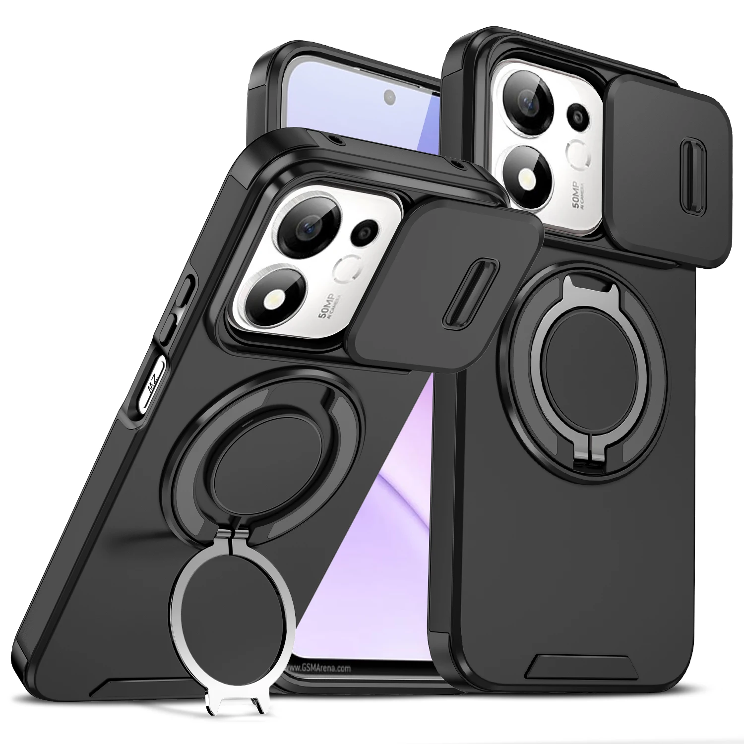 Smart Armor Case with Slide Lens Protector and Magnetic Ring Holder -