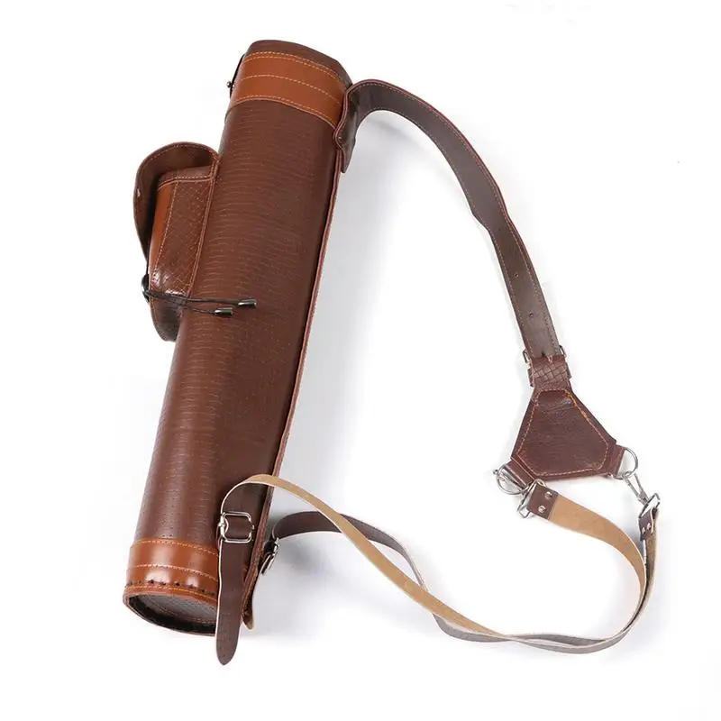 

Traditional Genuine Leather Back-mounted Quiver Bow Arrow Holder Backpack Bucket Organizer With Large Pouch Handmade Straps Belt