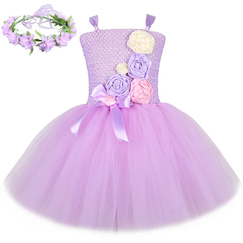 thumbnail image 1 of Vestido tutú Isabella para niñas con flores de lavanda, ropa de Halloween, disfraz de princesa con encanto para niños, vestidos de fiesta de carnaval elegantes, 1 of 5