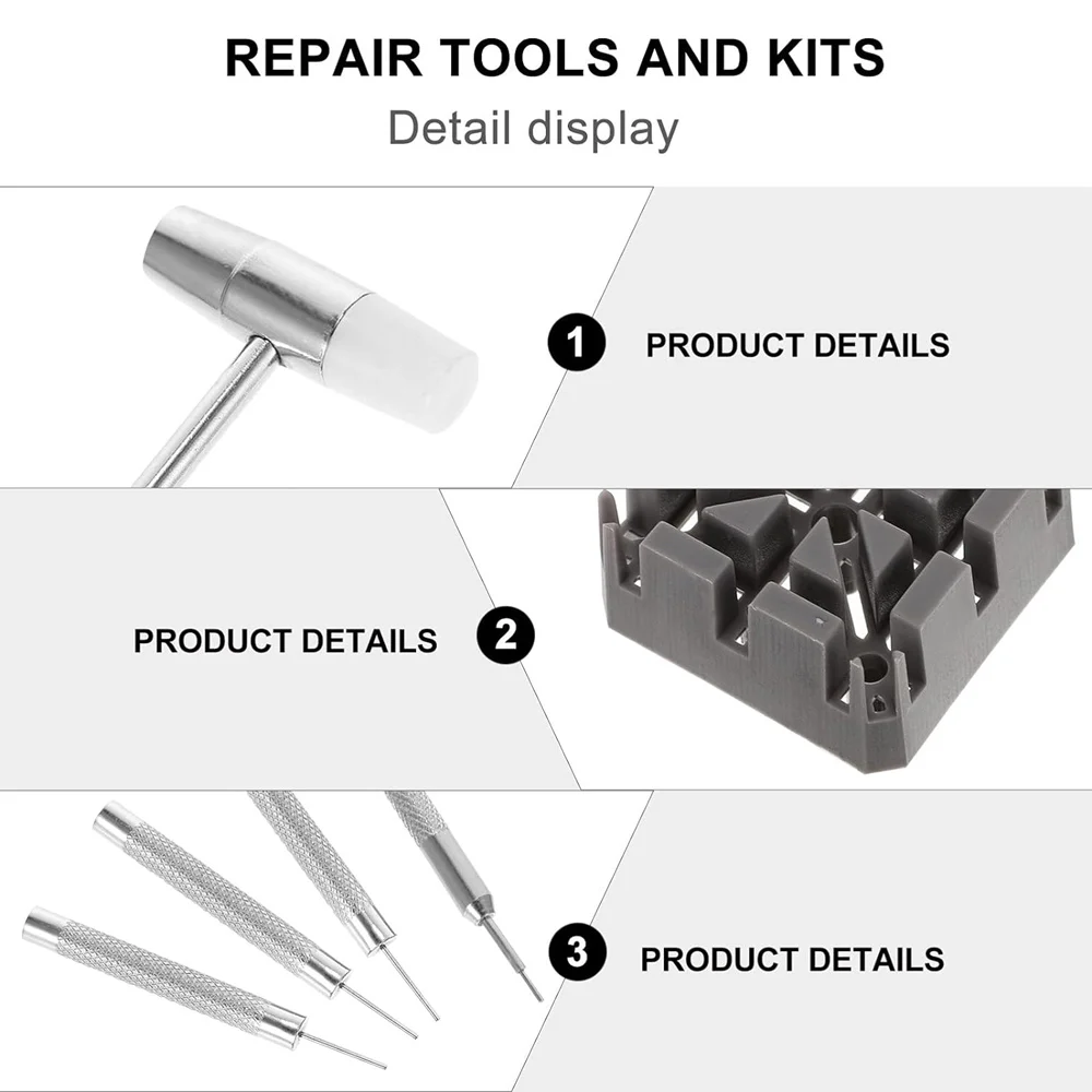 시계 링크 제거 도구, 시계 팔찌 조정 교체용 수리 키트, 링크 리무버, 핀, 용수철 바, 해머, 11 개/세트