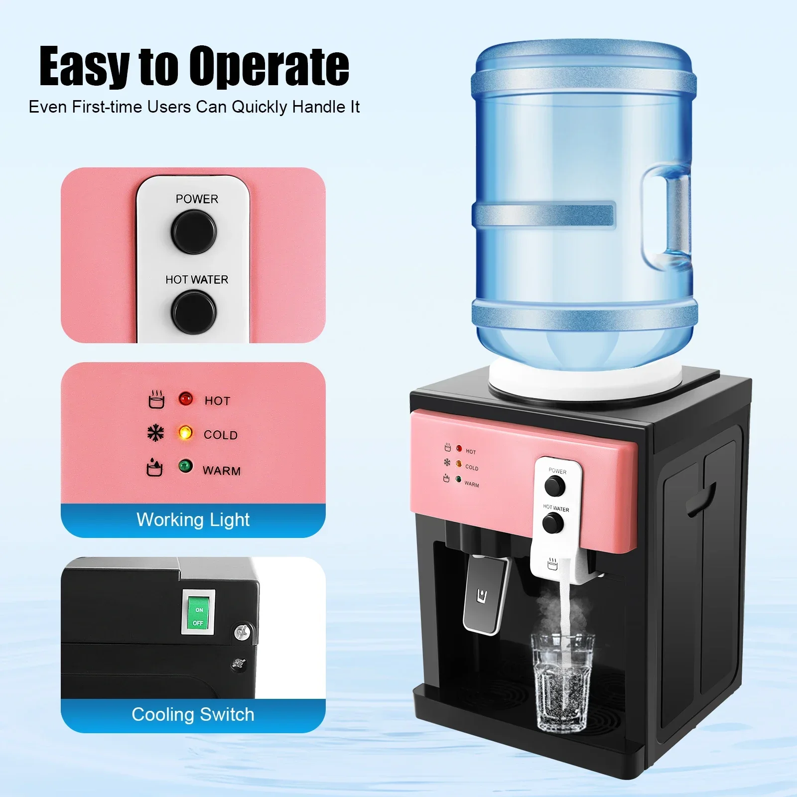5-Gallon Top-Loading Countertop Water Dispenser Electric Hot, Cold, and