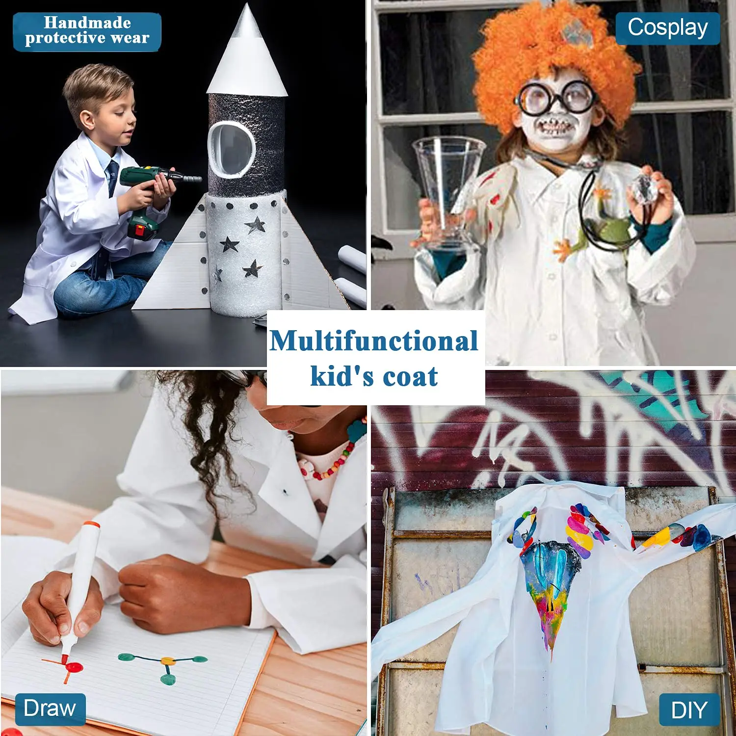 CoatCool Blouse Blanche Enfant, Blouse Chimie Coton Enfant Blouse