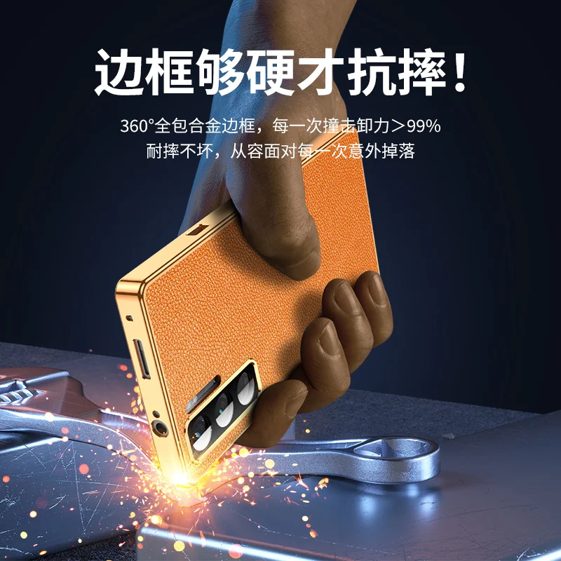 Leather Flip Case with 360° Tempered Glass and Double-Sided Protection in Sleek Design