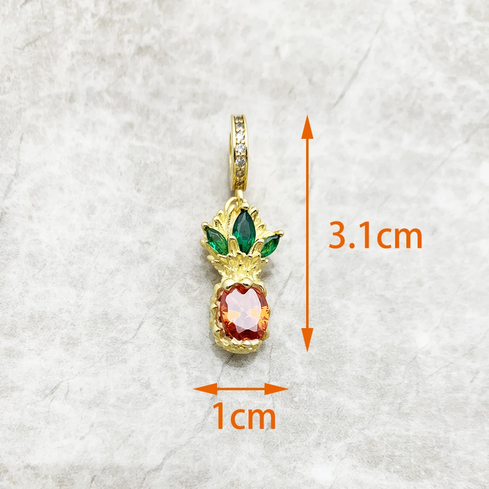 Pendant Golden Pineapple Solid 925 Sterling Silver Dangle
