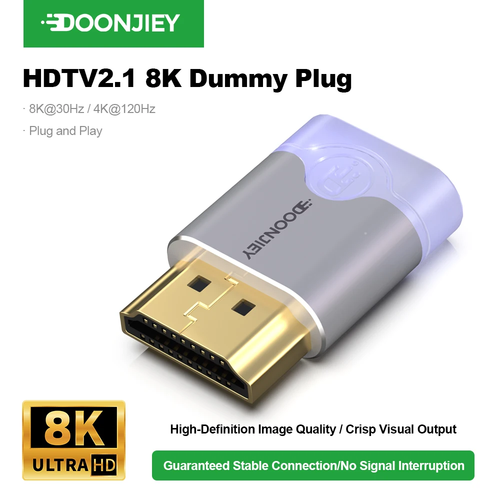 DOONJIEY 8K HDMI Virtual Display Adapter - Advanced HDMI 2.1 EDID Emulator for High-Resolution Displays