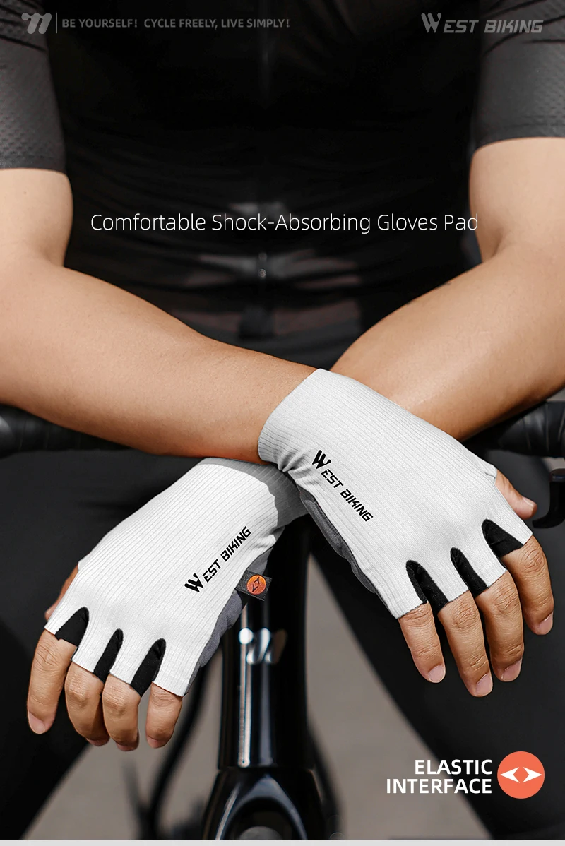 WEST BIKING AERO Cycling Gloves Italy Elastic Interface® Ultra Palm 200kg/m³ Shockproof Bicycle Accessorie Fingerless Gloves MTB