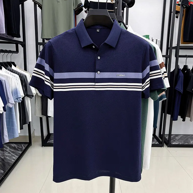 Light luxury brand striped decoration short sleeve polo shirt fashion embossed summer comfort breathable casual men's T-shirt 14 Sa4e3783254fc451ca23b1dae91cb77a5Q