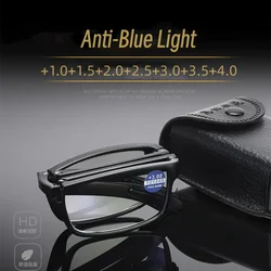 New Trend TR Frame Fashion Men's Folding Presbyopia Glasses Anti Blue Light Reading Glasses Portable Square Eyewear with Box