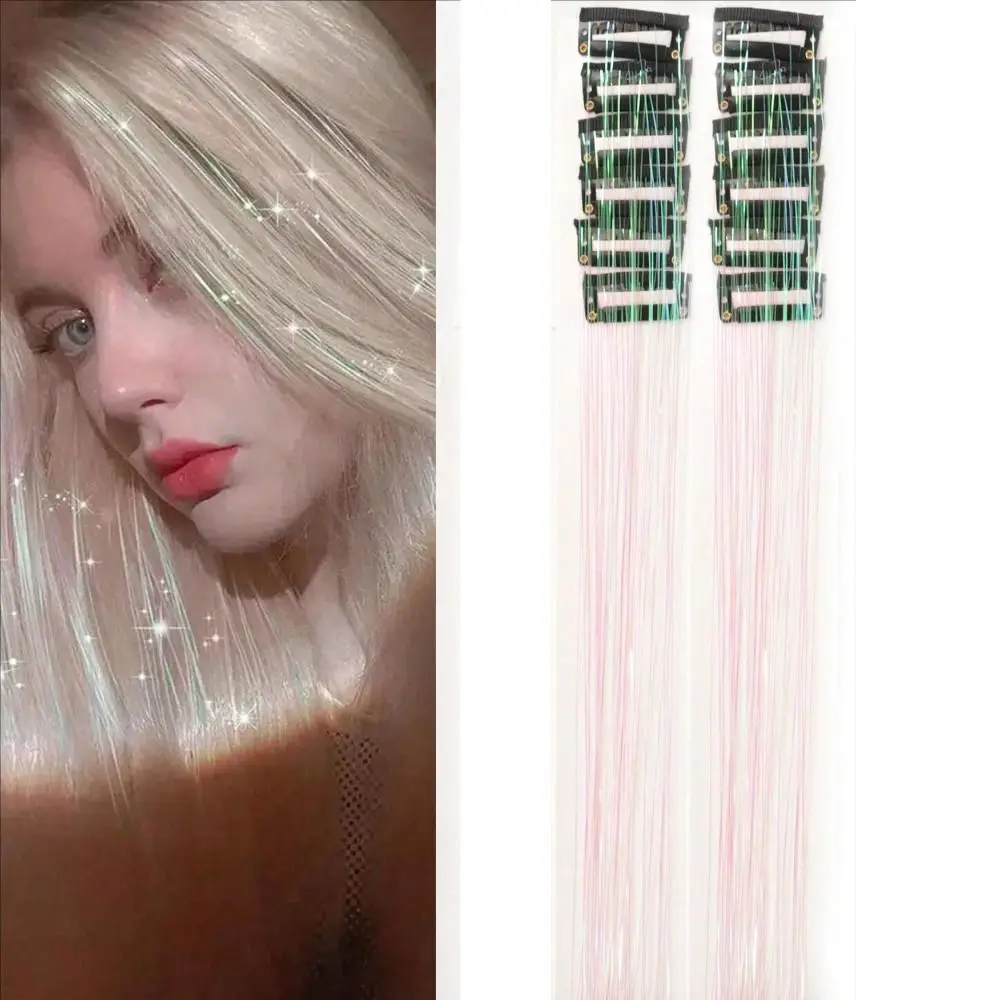 12Pcs Clip In Hair Tinsel Kit 20 inch Glitter Hair Extensions Heat Resistant Sparkling Fairy Hair Tinsel Hair Accessories