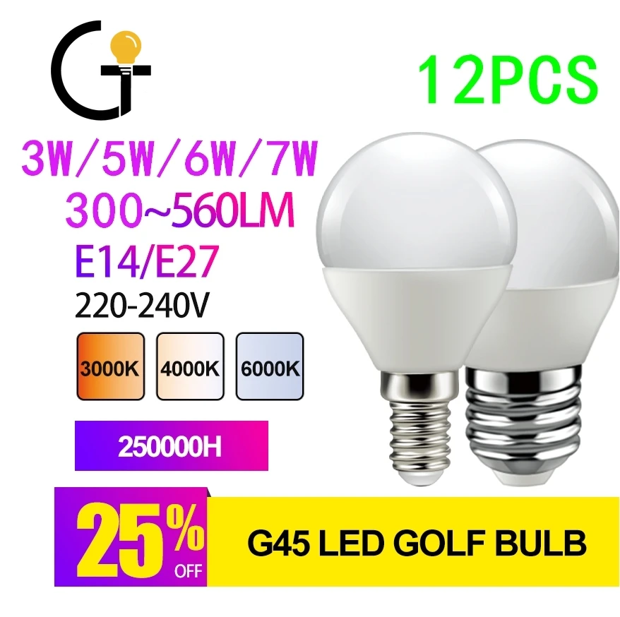 

12pcs LED Bulb Lamps G45 E14 E27 AC220V 240V Light Bulb Real Power 7W 6WW 5W 3W Lampada Living Room Home LED Bombilla