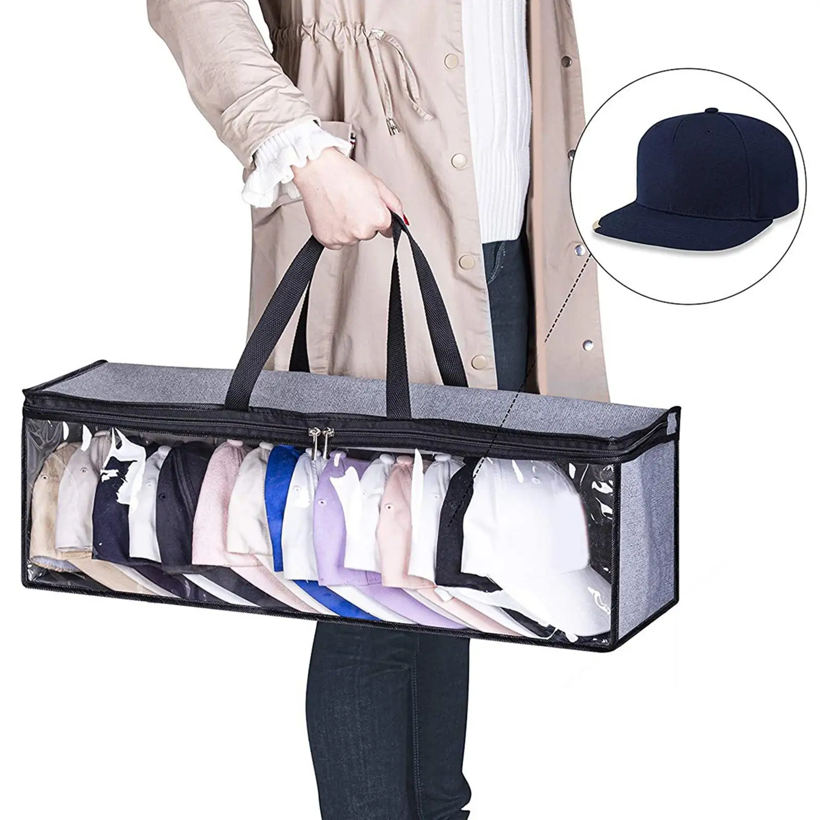 Hat Organizer Case with Carry Handles Cap Storage Bag for Home Travel Men