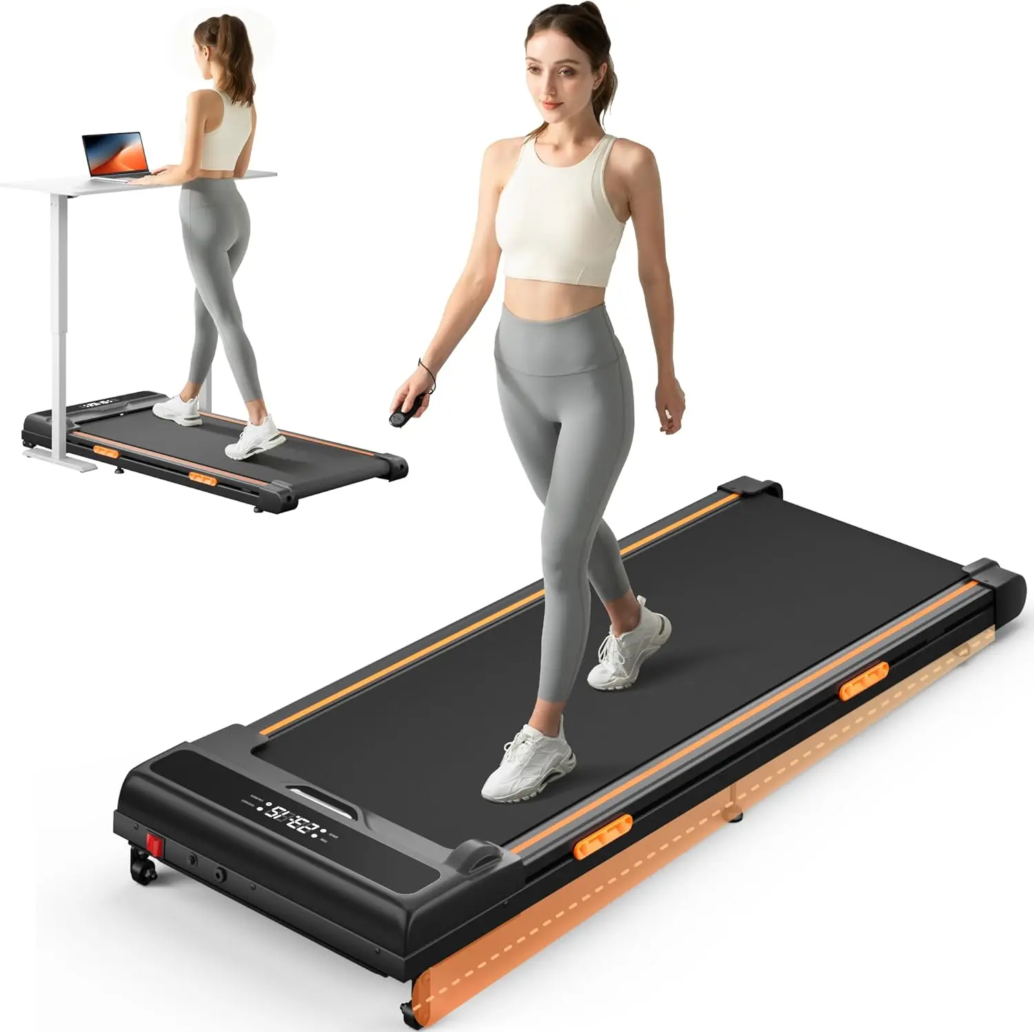 Under Desk Treadmill with Incline, 2.5HP Quiet Portable Treadmills for Home/Off