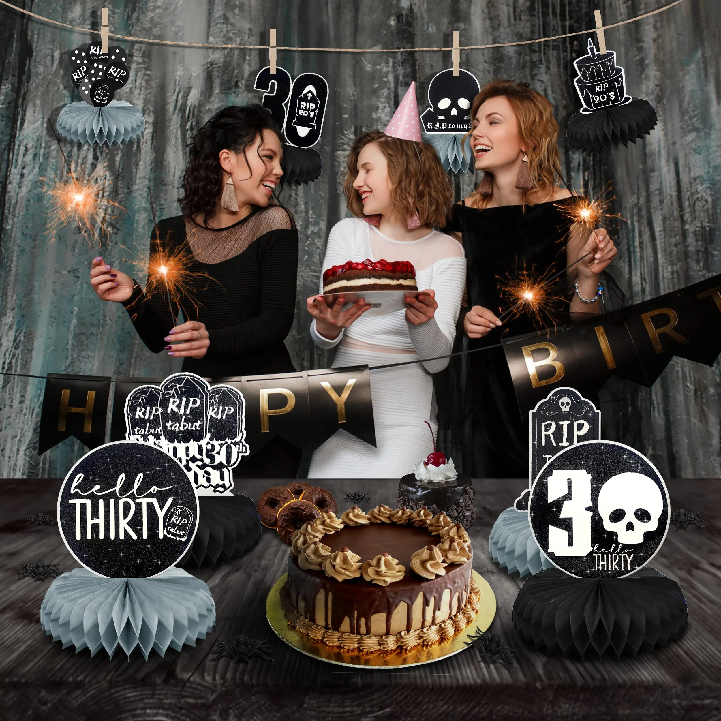thumbnail image 2 of 8PCS Black White SCH4 Silver Birthday Decorations Honeycomb Centerpieces Men, Black White Happy Birthday Table Centerpieces Party Supplies 16th 2 2 of 11