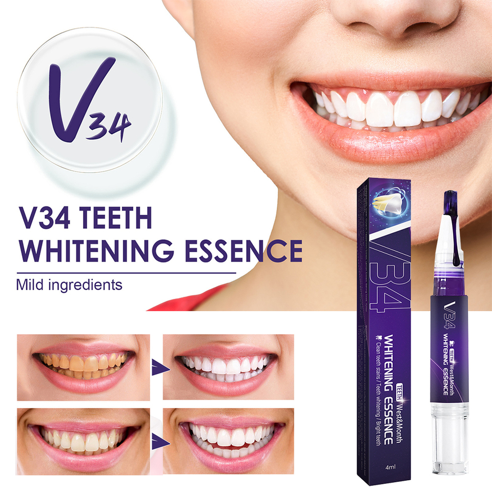 4ml V34 Teeth Whitening Gel Pen Remove Stains White Overnight Teeth Whitening Pen Fresh Breath Fast and Effective No Sensitivity