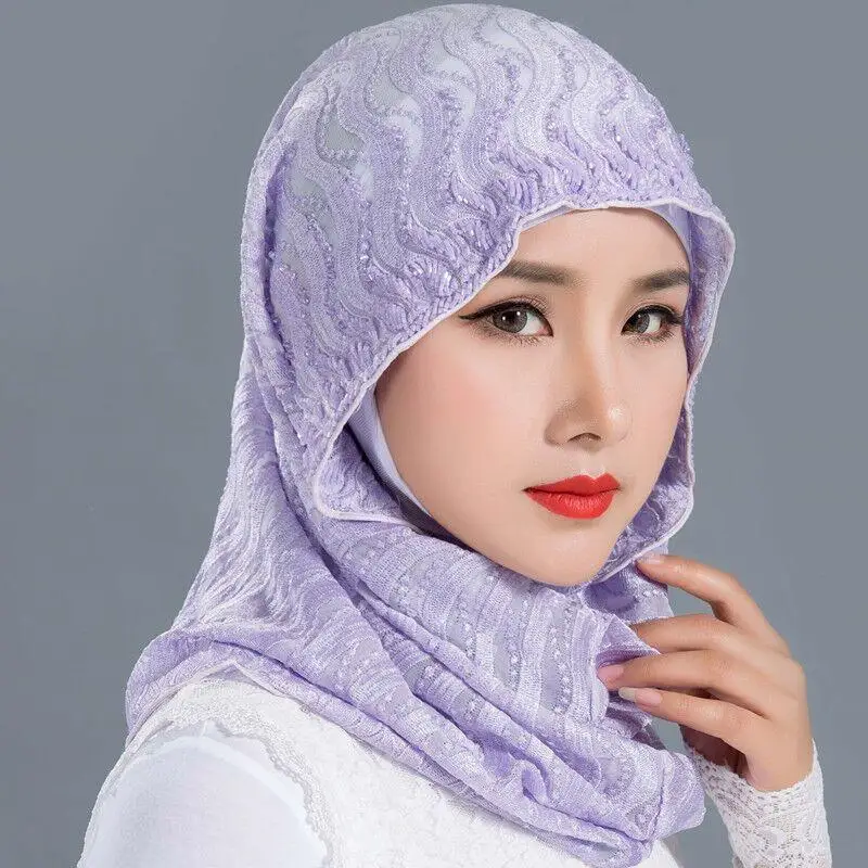 Fashion Muslim Silk Hijab Cap Summer Long Instant Shawl Malaysian Islamic Women Party Scarves Present Gift